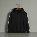 Men's Black Pullover Hoodie with White Arm Stripes