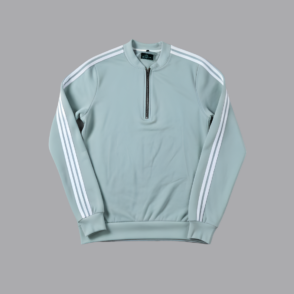 mint green quarter zip sweatshirt with white triple stripes